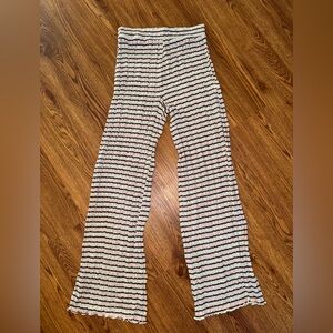 Zara Knit Pants Small Striped Stretchy High Rise Kick Flare Bootcut Lettuce Hem